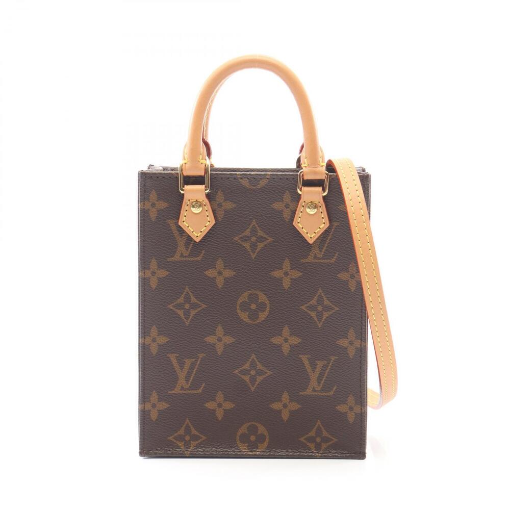Louis Vuitton Sac Plat Handbag Canvas Leather Monogram Brown